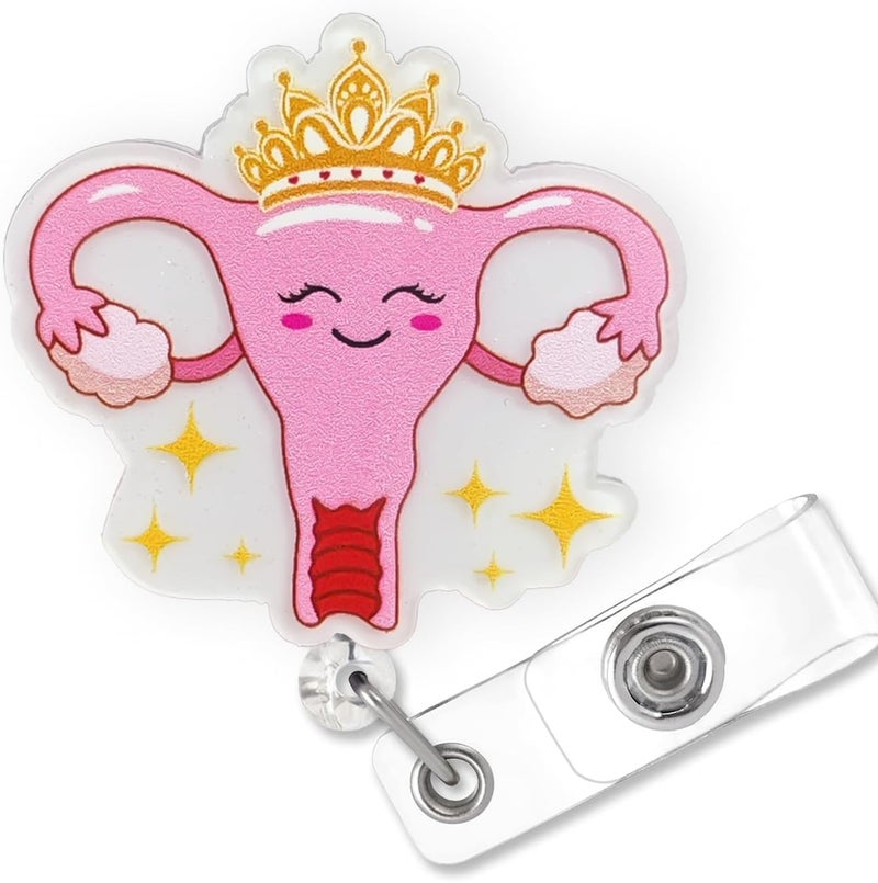 Bydevia Cute Uterus Badge Reel Retractable for Gynecology Nurse, Labor and Delivery Badge Clip, OB Nurse Badge Reel, Funny Ovaries Badge Clip, OB/GYN Badge Holder with Alligator Clip & 24” Durable Nylon Cord - Image 1